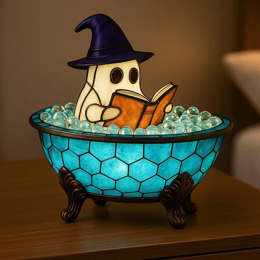 🎃👻Ghost Reading Book Lamp-Halloween Night Light with Glowing Ghost & Book Design
