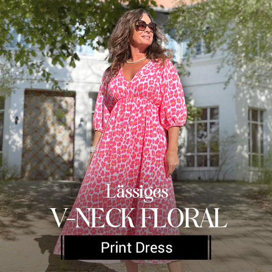 🎨 Women's V-Neck Printed Dress – Brushstrokes of Summer🌺