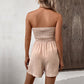 💜LAST DAY PROMOTION - 33%OFF💜Women's Strapless Frill Trim Shirred Tie Front Wide Leg Tube Romper🎈💃