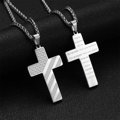 Fashionable Stainless Steel Flag Cross Necklace