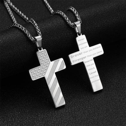 Fashionable Stainless Steel Flag Cross Necklace