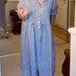 Women's V-Neck Lapel Striped Long Shirt Dress