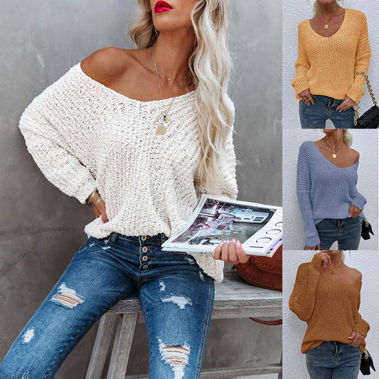 Graceful Loose V-Neck Pullover Knit Top