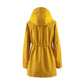 Long Hooded Drawstring Waist-Cinching Zipper Windbreaker